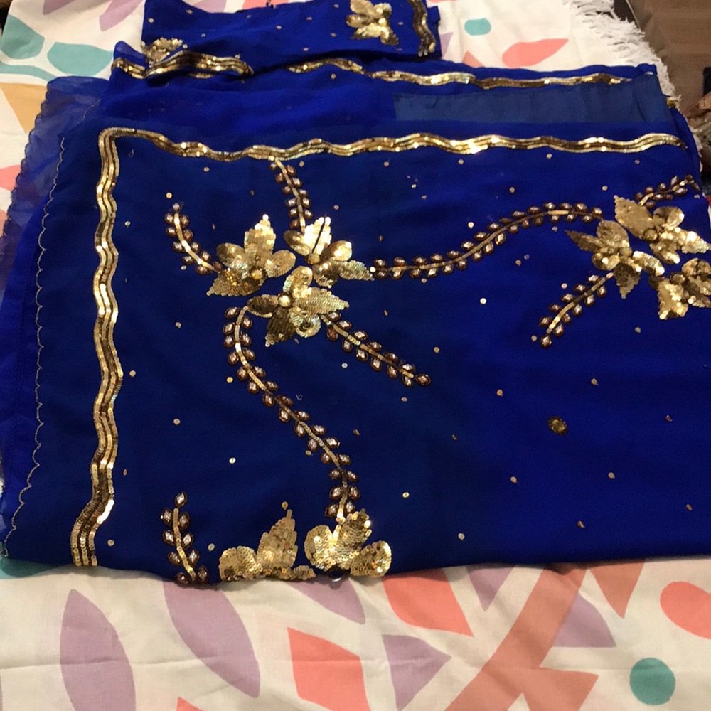 Blue and gold work Saree /Sari with Blouse.